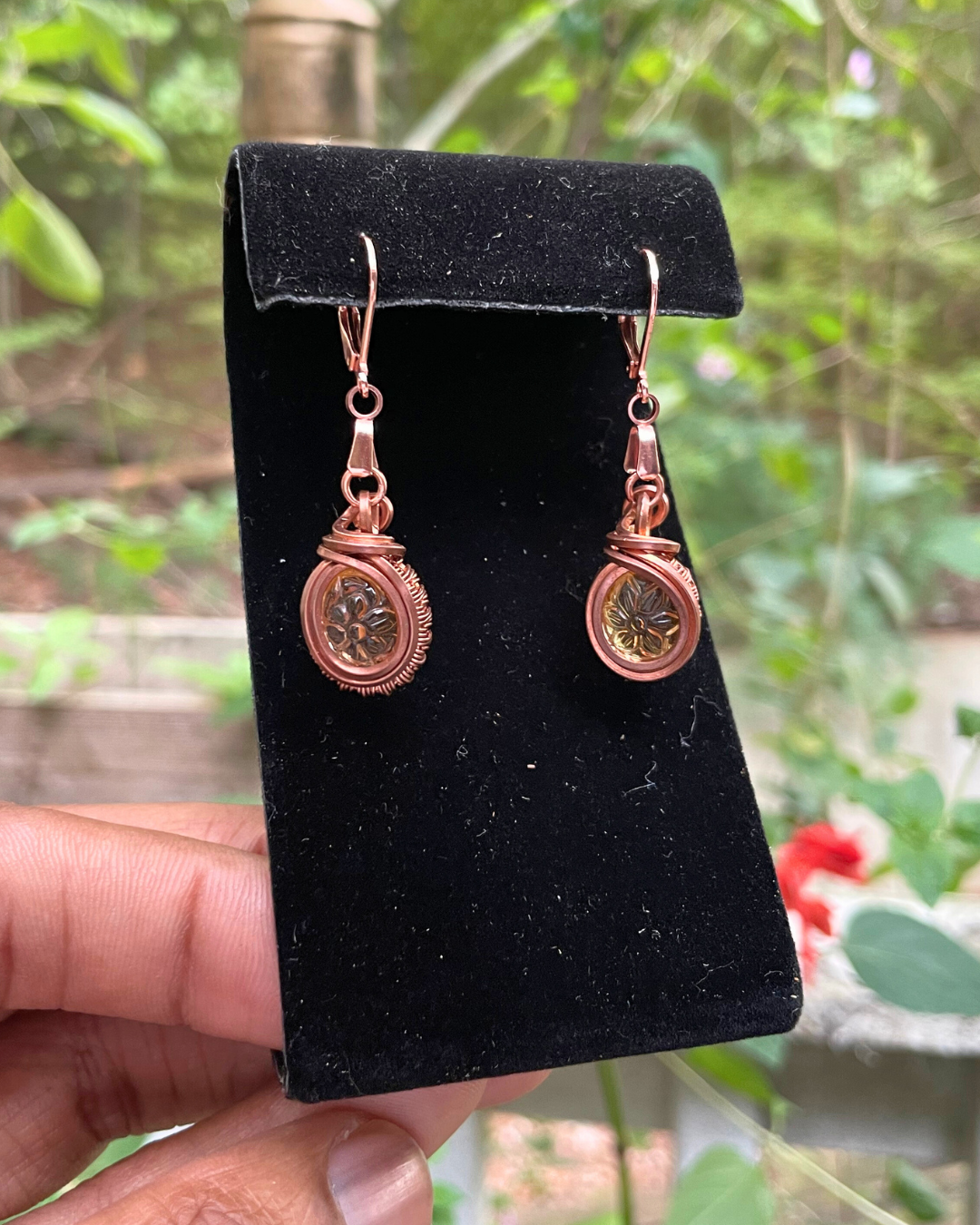 Flower Carved Citrine Earrings