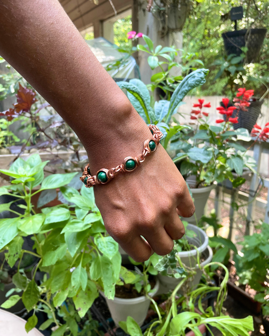 Malachite Eye Link Bracelet w/ Magnetic Clasp