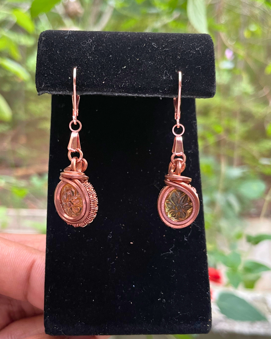 Flower Carved Citrine Earrings