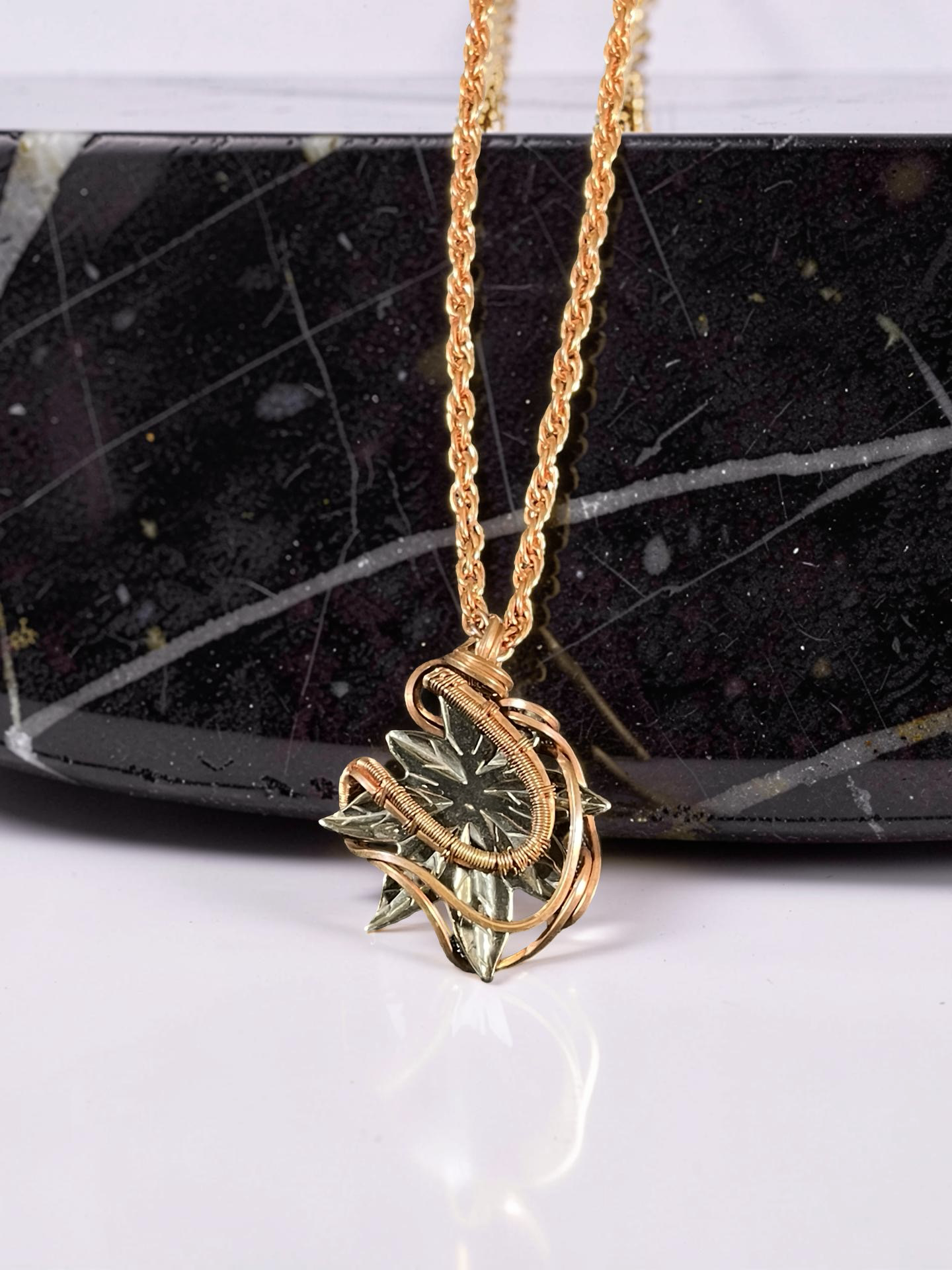 Pyrite Cannabis Leaf Necklace