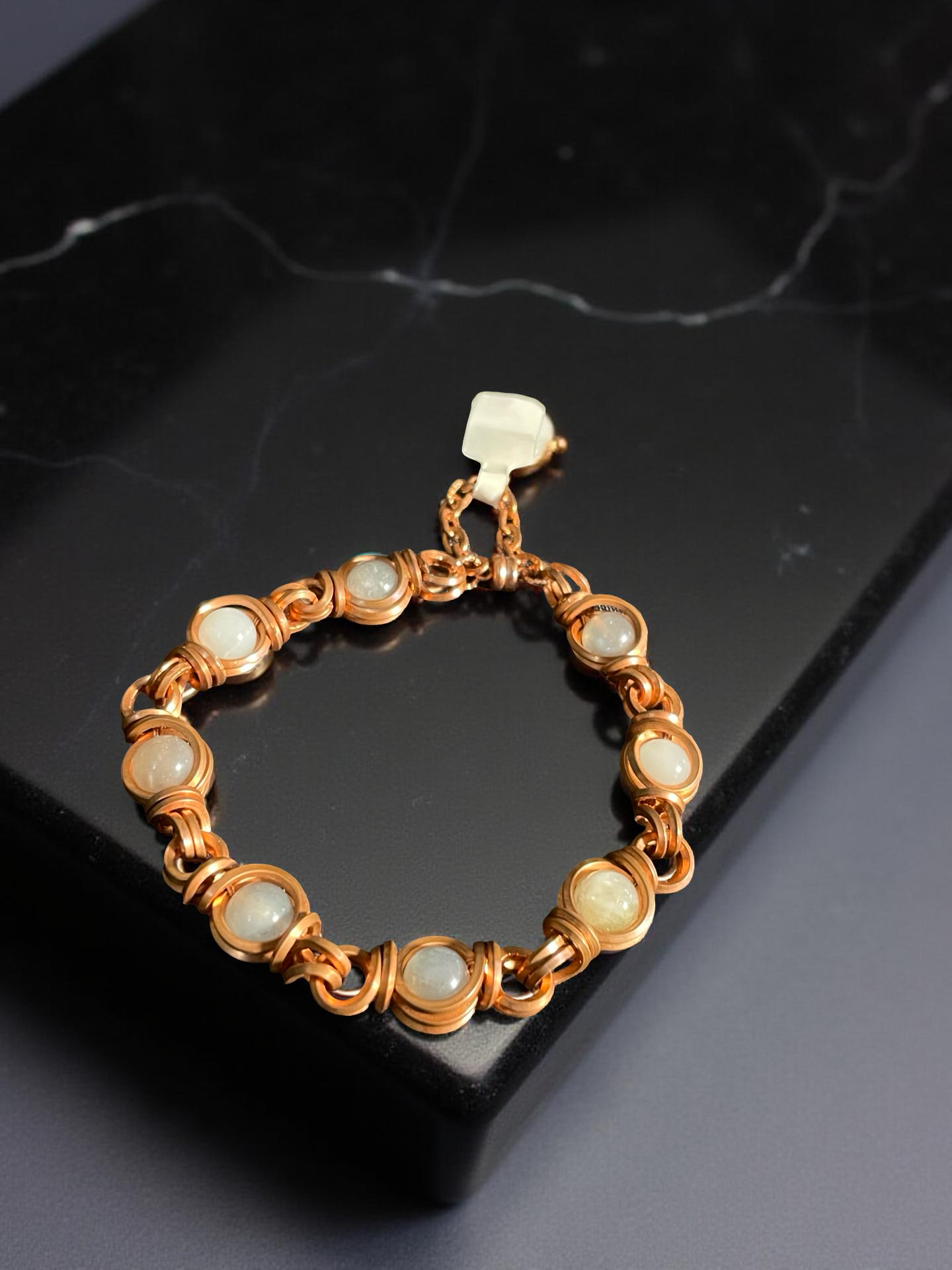 Golden Clarity Link Bracelet w/ Magnetic Clasp | Golden Healer, Selenite, Moonstone