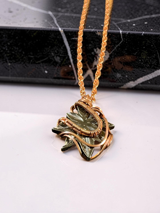 Pyrite Cannabis Leaf Necklace