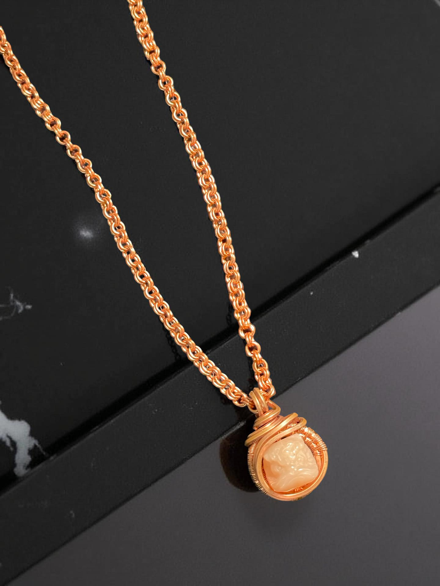 Tiger's Head Peach Moonstone Necklace