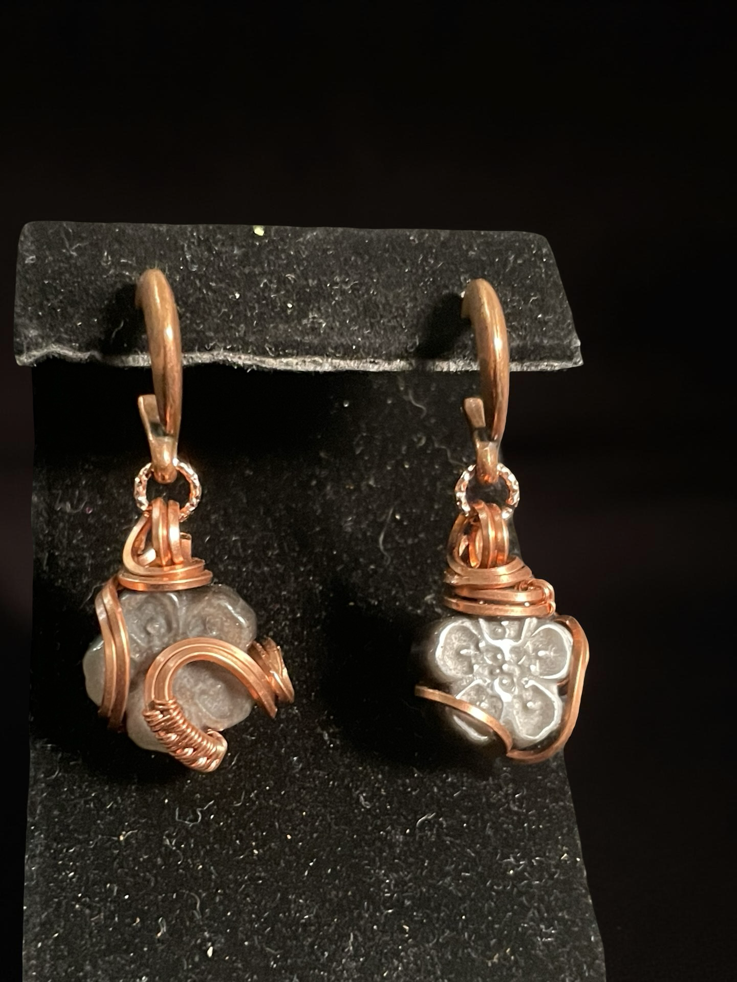 Silver Sheen Obsidian Flower Carved Dangling Earrings