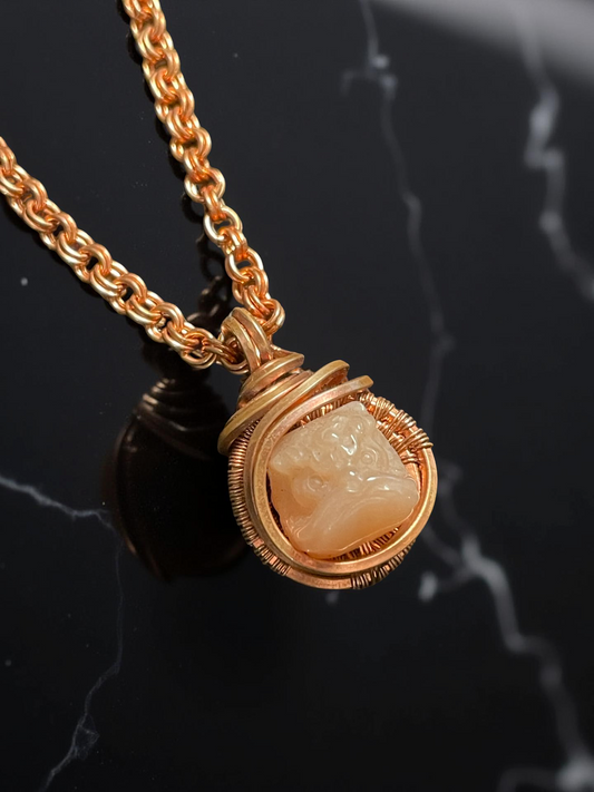 Tiger's Head Peach Moonstone Necklace