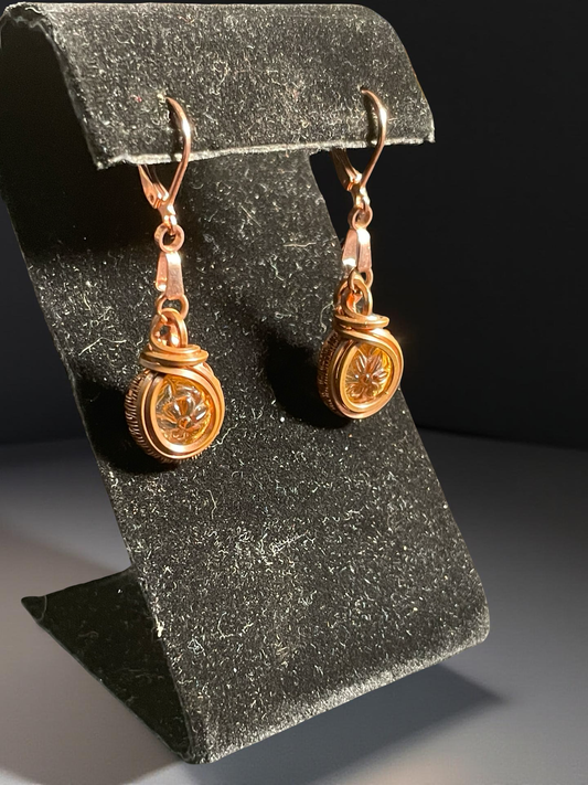 Flower Carved Citrine Dangling Earrings