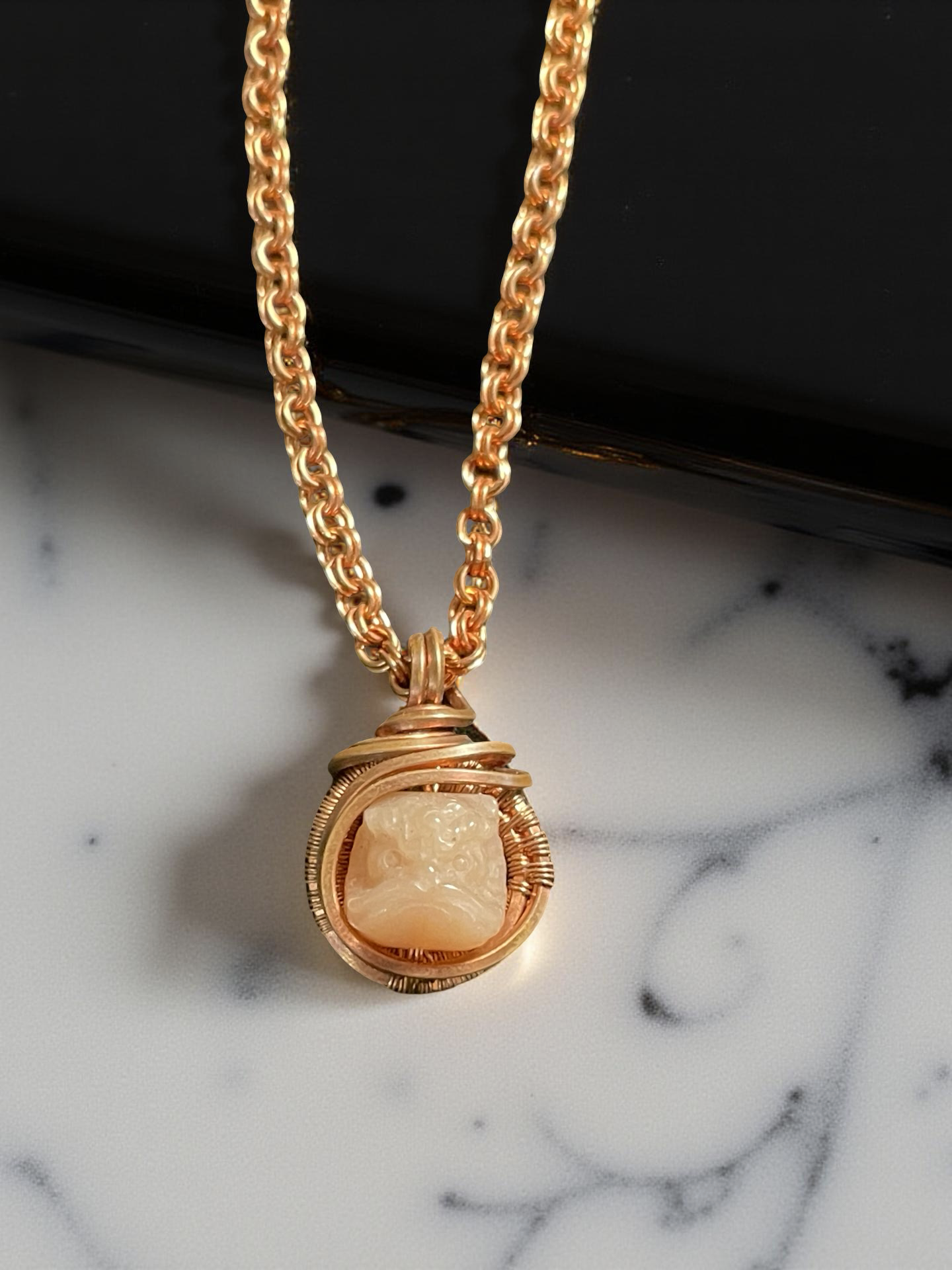 Tiger's Head Peach Moonstone Necklace