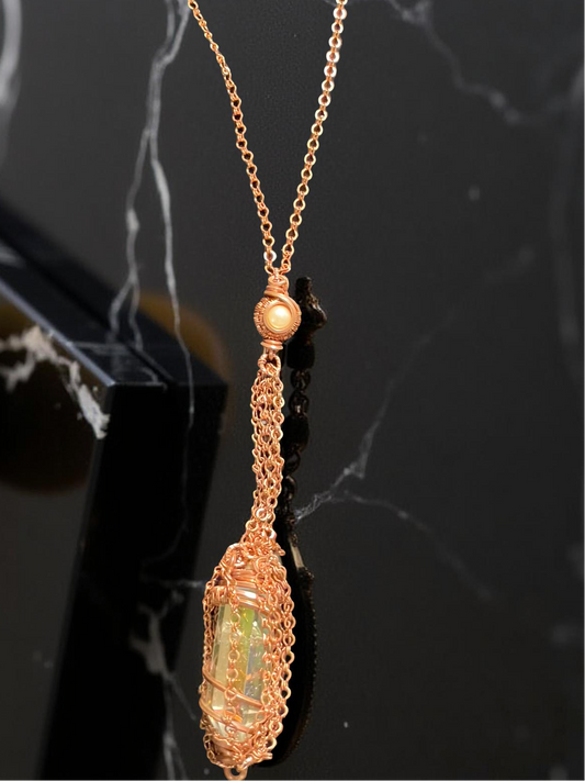 Aura Citrine Chandelier Necklace with Pearl Accent