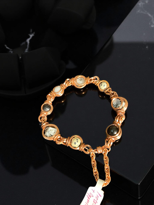 Protection + Opportunity Link Bracelet w/ Magnetic Clasp | Onxy, Black Moonstone, Dalmatian Jasper, Herkimer Diamond